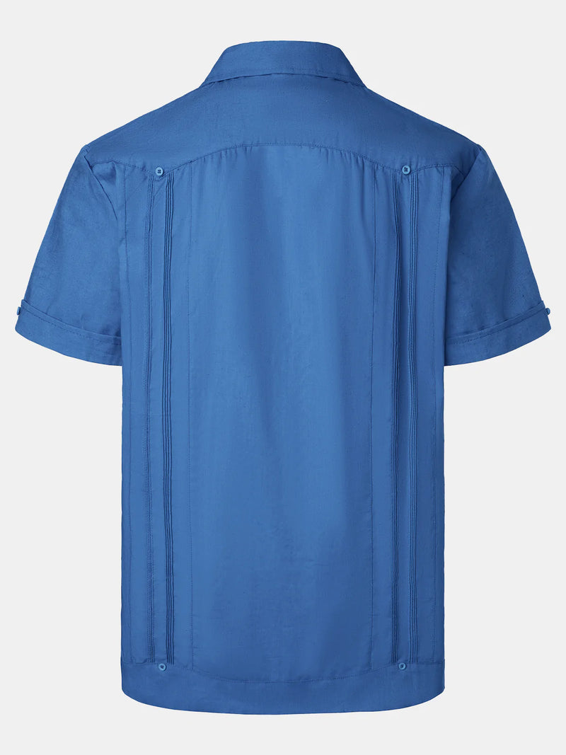 Men’s Pocket Linen Cuban Guayabera Summer Camp Button Up Short Sleeve Casual Shirt