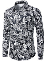 Men's Floral Cotton Casual Button Up Long Sleeve Shirt