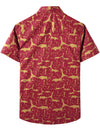 Men's Cotton Vintage Animal Print Red Retro Tribal Button Up Short Sleeve Shirt