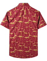 Men's Cotton Vintage Animal Print Red Retro Tribal Button Up Short Sleeve Shirt