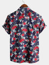 Men's Navy Blue Rose Holiday Cotton Shirt