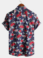 Men's Navy Blue Rose Holiday Cotton Shirt