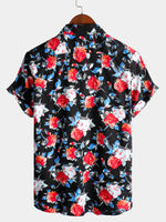 Men's Rose Pocket Black Floral Holiday Cotton Shirt