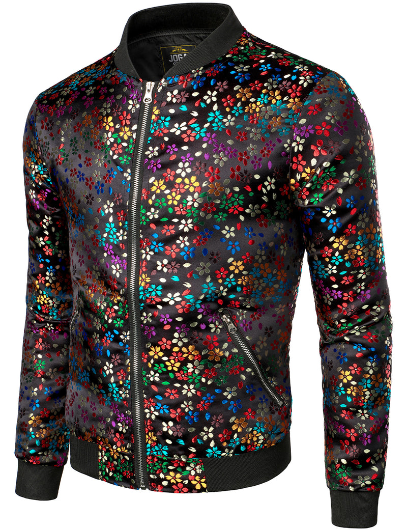 Men's Vintage Embroidered Satin Flight Bomber Jacket Coat