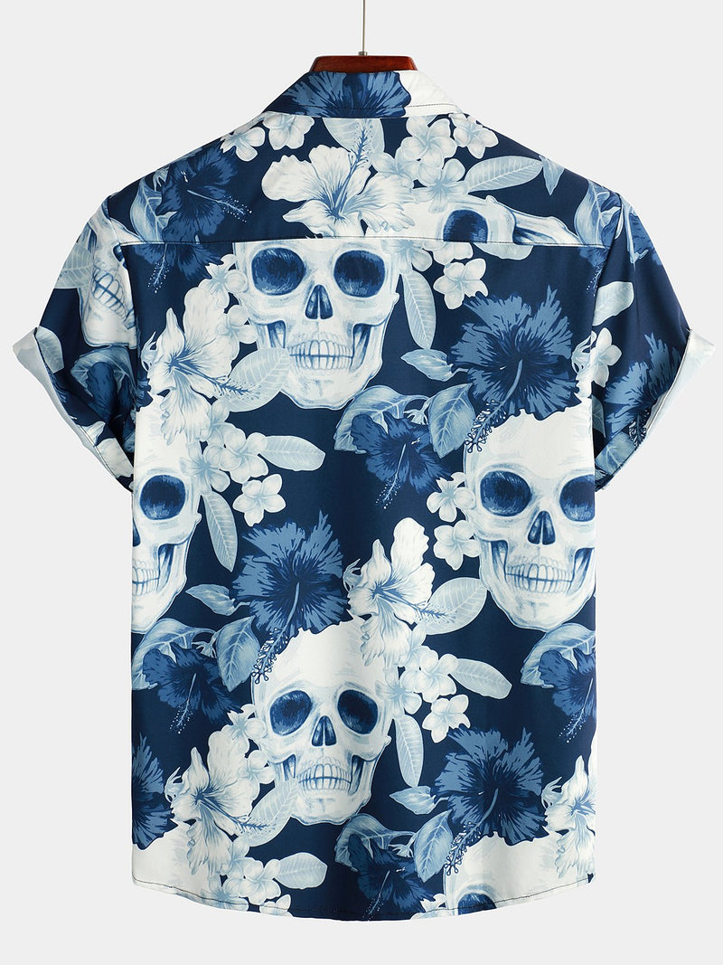 Men's Skull Print Short Sleeve Hawaiian Shirt