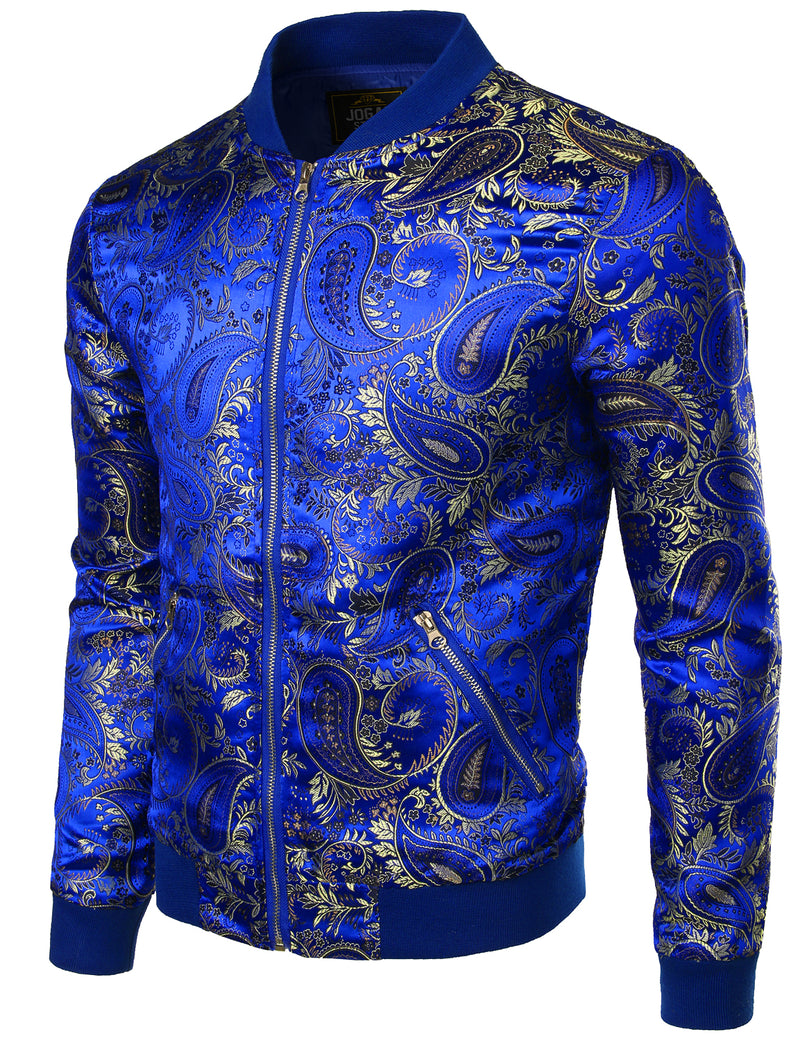 Men's Vintage Embroidered Satin Flight Bomber Jacket Coat