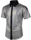 Men's Dress Shirt Sequins Short Sleeves Button Down Shirts Disco Party Costume