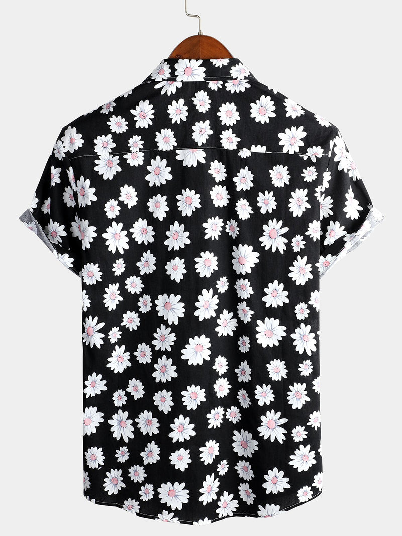 Men's Floral Daisy Print Tropical Hawaiian Cotton Flower Shirt