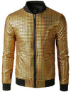 Men's Metallic Sequins Baseball Bomber Jacket Disco Party Costume
