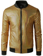 Men's Metallic Sequins Baseball Bomber Jacket Disco Party Costume
