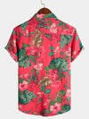 Men's Red Flower Tropical Hawaiian Cotton Short Sleeve Shirt
