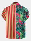 Men's Pineapple & Striped Print Holiday Short Sleeve Shirt