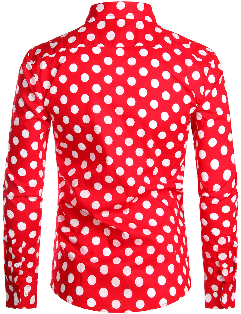 Men's Polka Dots Pocket Cotton Long Sleeve Shirt