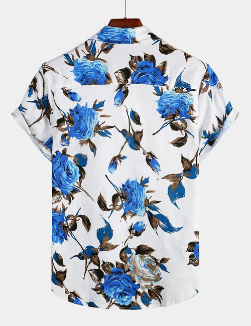 Men's Floral Printed Casual Cotton Short Sleeve Shirt
