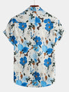 Men's Blue Floral Cotton Tropical Hawaiian Short Sleeve Shirt