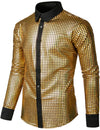 Men's Dress Shirt Sequins Button Down Long Sleeve Shirts Disco Party Costume