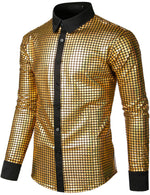 Men's Dress Shirt Sequins Button Down Long Sleeve Shirts Disco Party Costume