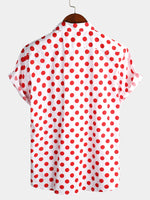 Men's Polka Dots Cotton Pocket Casual Short Sleeve Shirt