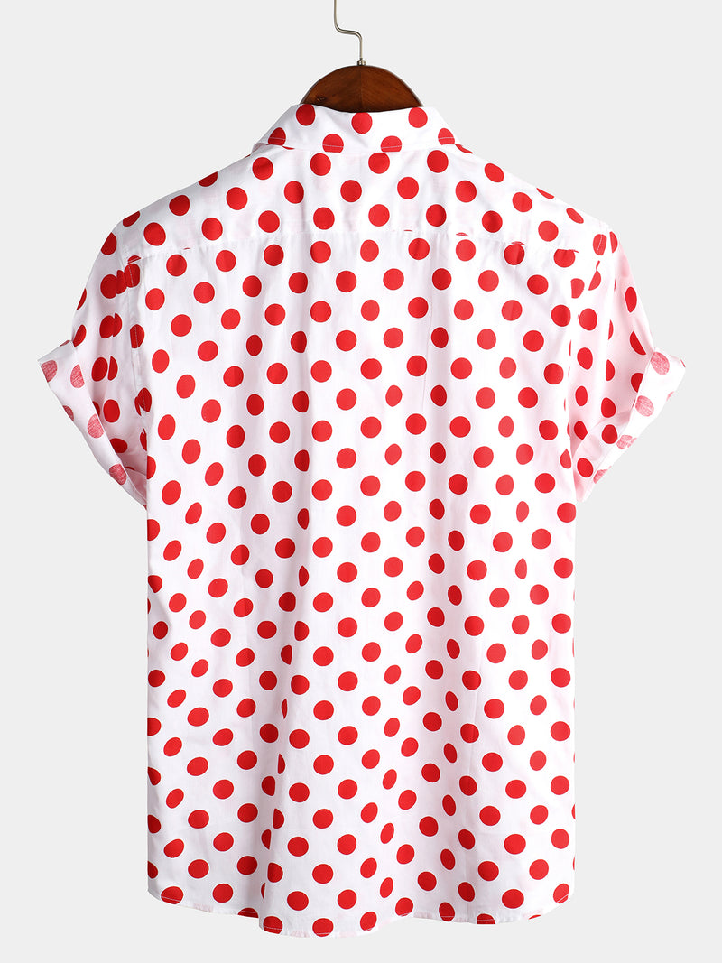 Men's Polka Dots Cotton Pocket Casual Short Sleeve Shirt