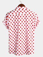 Men's Polka Dots Cotton Pocket Casual Short Sleeve Shirt