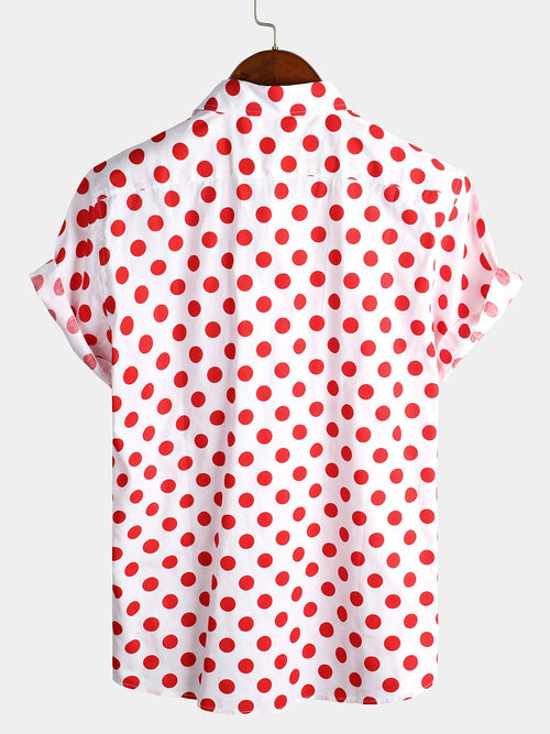 Men's Polka Dots Cotton Pocket Casual Short Sleeve Shirt