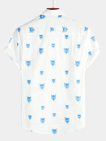 Men's Wolf Animal Print Button Casual Lapel White Short Sleeve Shirt