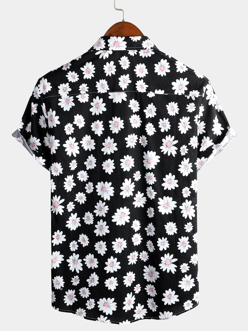 Men's Floral Daisy Print Tropical Hawaiian Cotton Flower Shirt