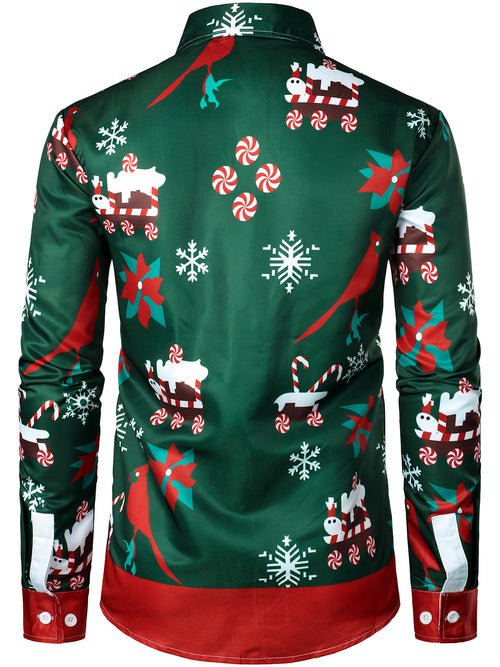 Men's Christmas Print Regular Fit Funny Cardigan Print Outfit Themed Top Long Sleeve Shirt
