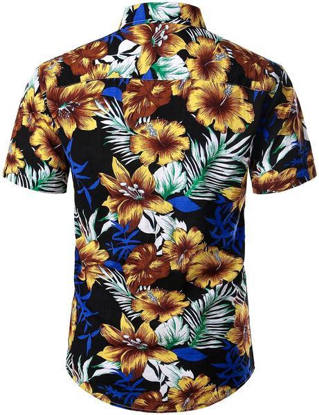 Men's Flower Casual Button Down Hawaiian Shirts&Shorts