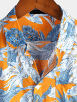 Men's Tropical Leaf Print Pocket Short Sleeve Shirt