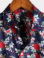 Men's Navy Blue Rose Holiday Cotton Shirt