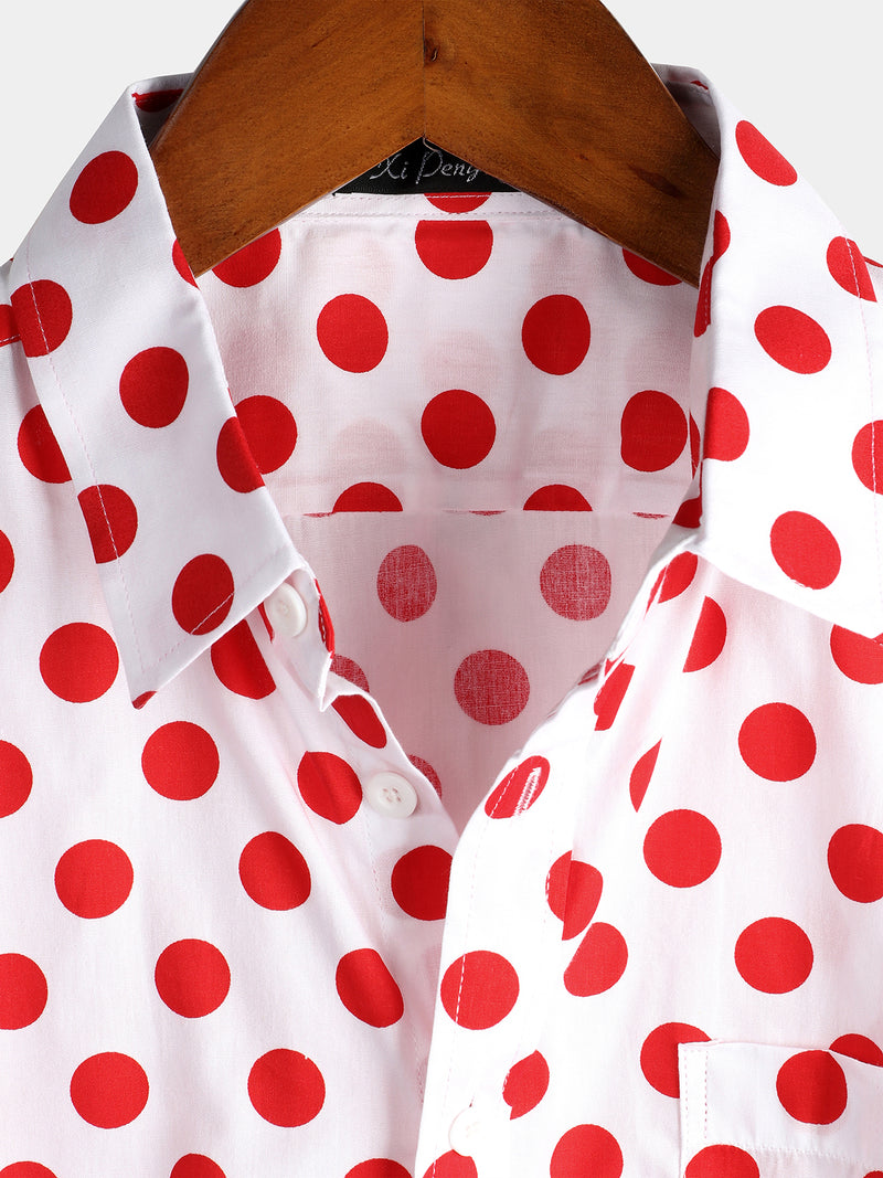 Men's Polka Dots Cotton Pocket Casual Short Sleeve Shirt