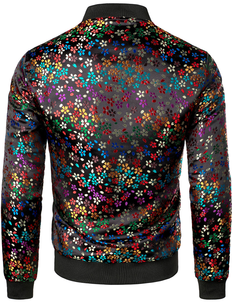 Men's Vintage Embroidered Satin Flight Bomber Jacket Coat