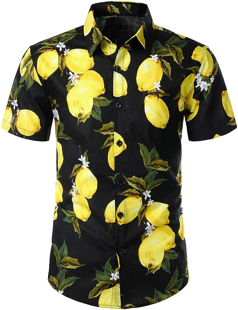 Men's Lemon Print Cotton Hawaiian Shirt & Shorts Set