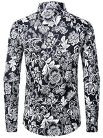 Men's Floral Cotton Casual Button Up Long Sleeve Shirt