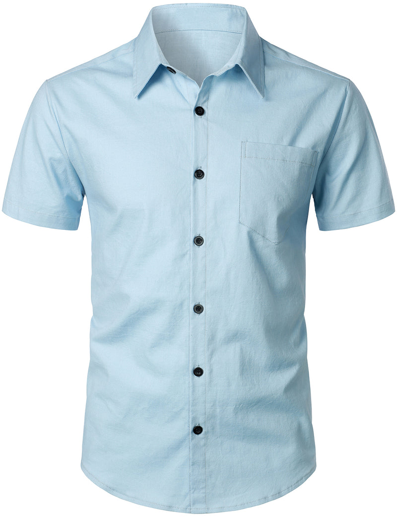 Men's Solid Color Linen Cotton Pocket Short Sleeve Shirts&Shorts