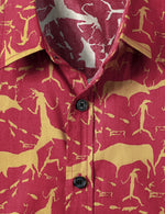 Men's Cotton Vintage Animal Print Red Retro Tribal Button Up Short Sleeve Shirt