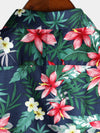 Men's Blue Tropical Floral Print Holiday Cotton Shirt