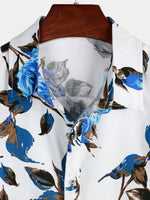 Men's Floral Printed Casual Cotton Short Sleeve Shirt