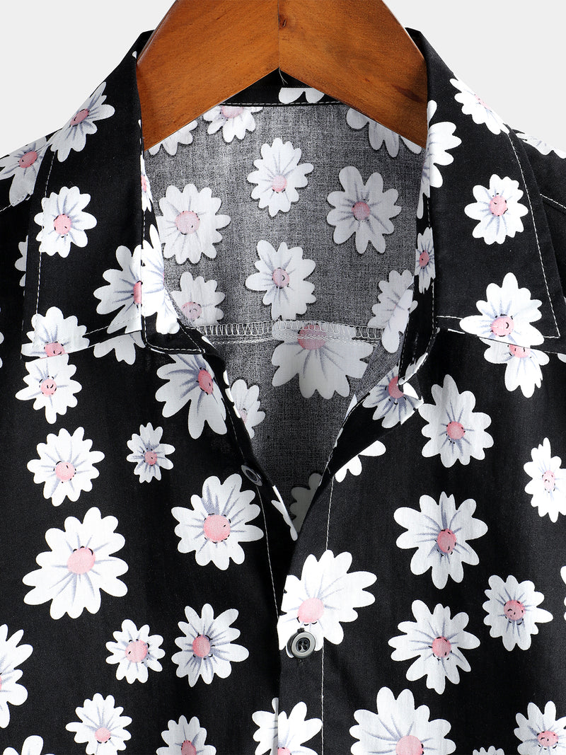 Men's Floral Daisy Print Tropical Hawaiian Cotton Flower Shirt