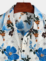 Men's Blue Floral Cotton Tropical Hawaiian Short Sleeve Shirt