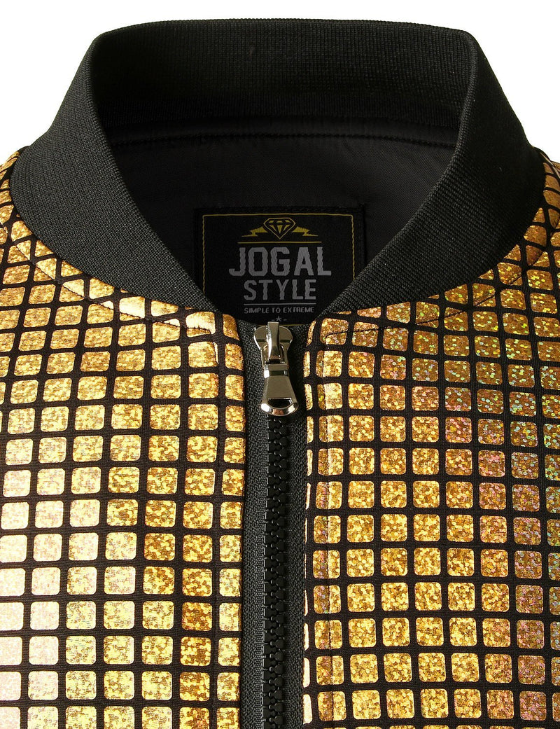 Men's Metallic Sequins Baseball Bomber Jacket Disco Party Costume