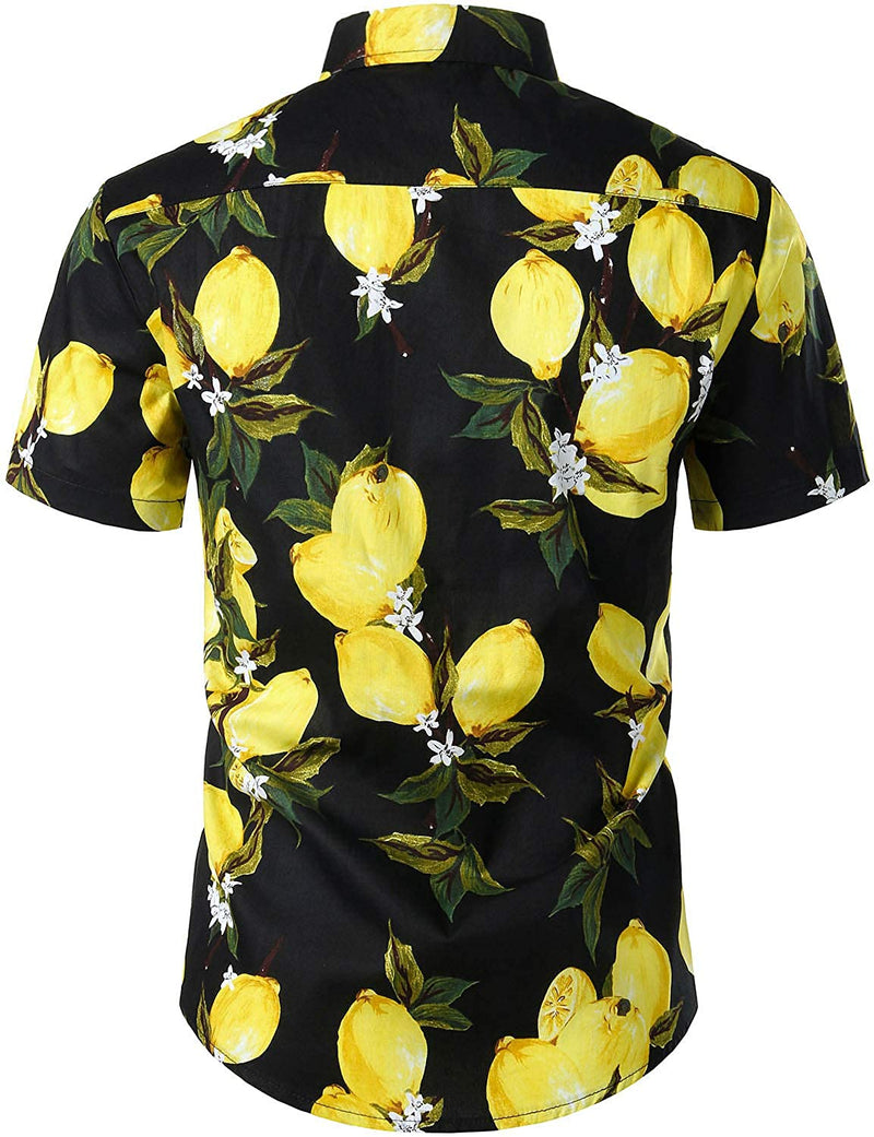 Men's Lemon Print Cotton Hawaiian Shirt & Shorts Set
