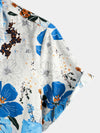 Men's Blue Floral Cotton Tropical Hawaiian Short Sleeve Shirt