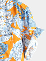 Men's Tropical Leaf Print Pocket Short Sleeve Shirt