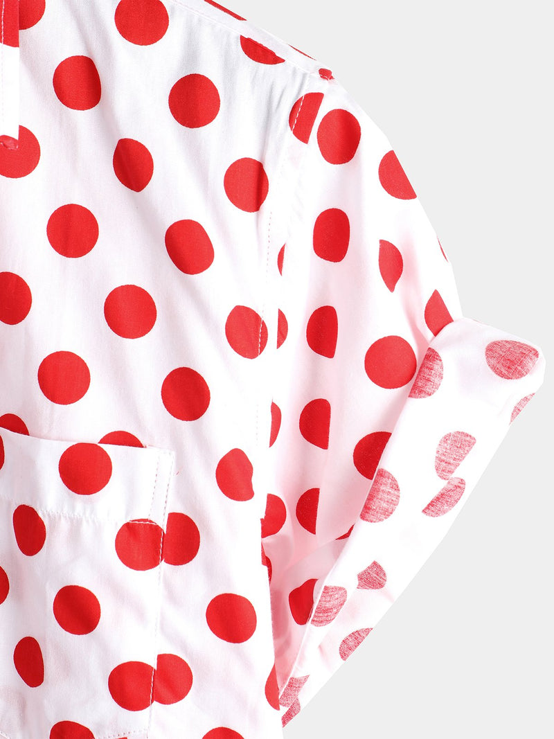 Men's Polka Dots Cotton Pocket Casual Short Sleeve Shirt