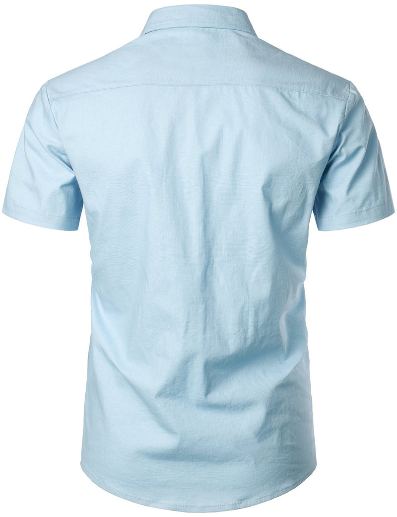Men's Solid Color Linen Cotton Pocket Short Sleeve Shirts&Shorts