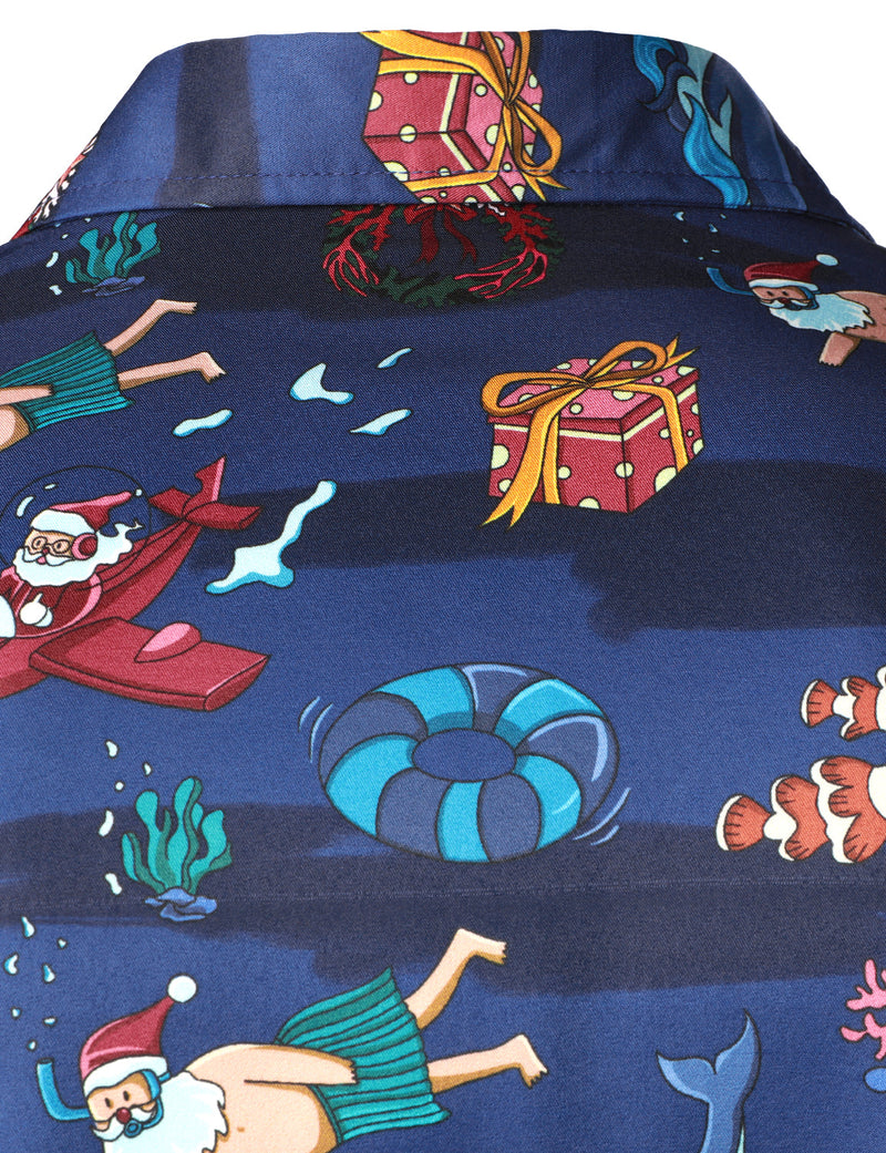 Men's Seaside Santa Holiday Claus Short Sleeve Shirt