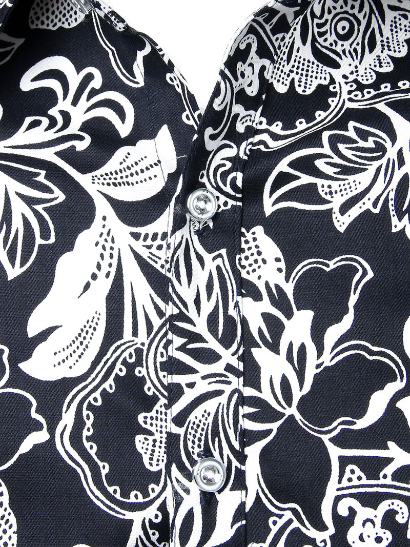 Men's Floral Cotton Casual Button Up Long Sleeve Shirt