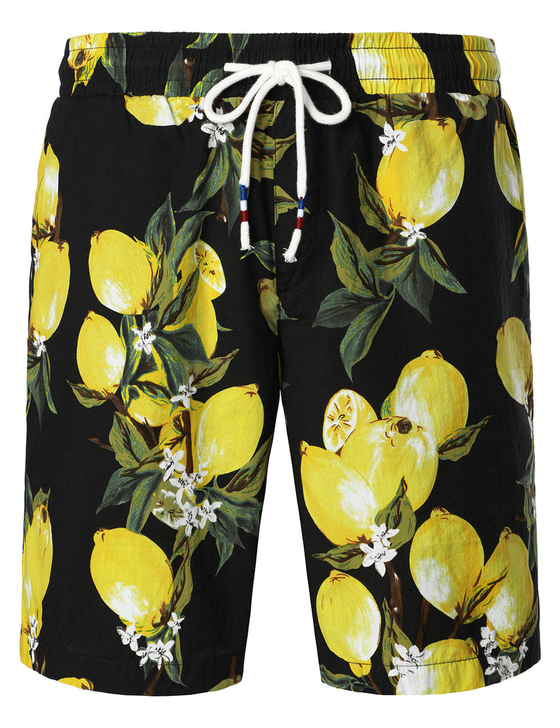 Men's Lemon Print Cotton Hawaiian Shirt & Shorts Set
